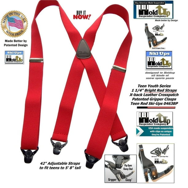 Holdup 42 Teenager sized Black Ski and sports Suspenders with Patented Gripper Clasps